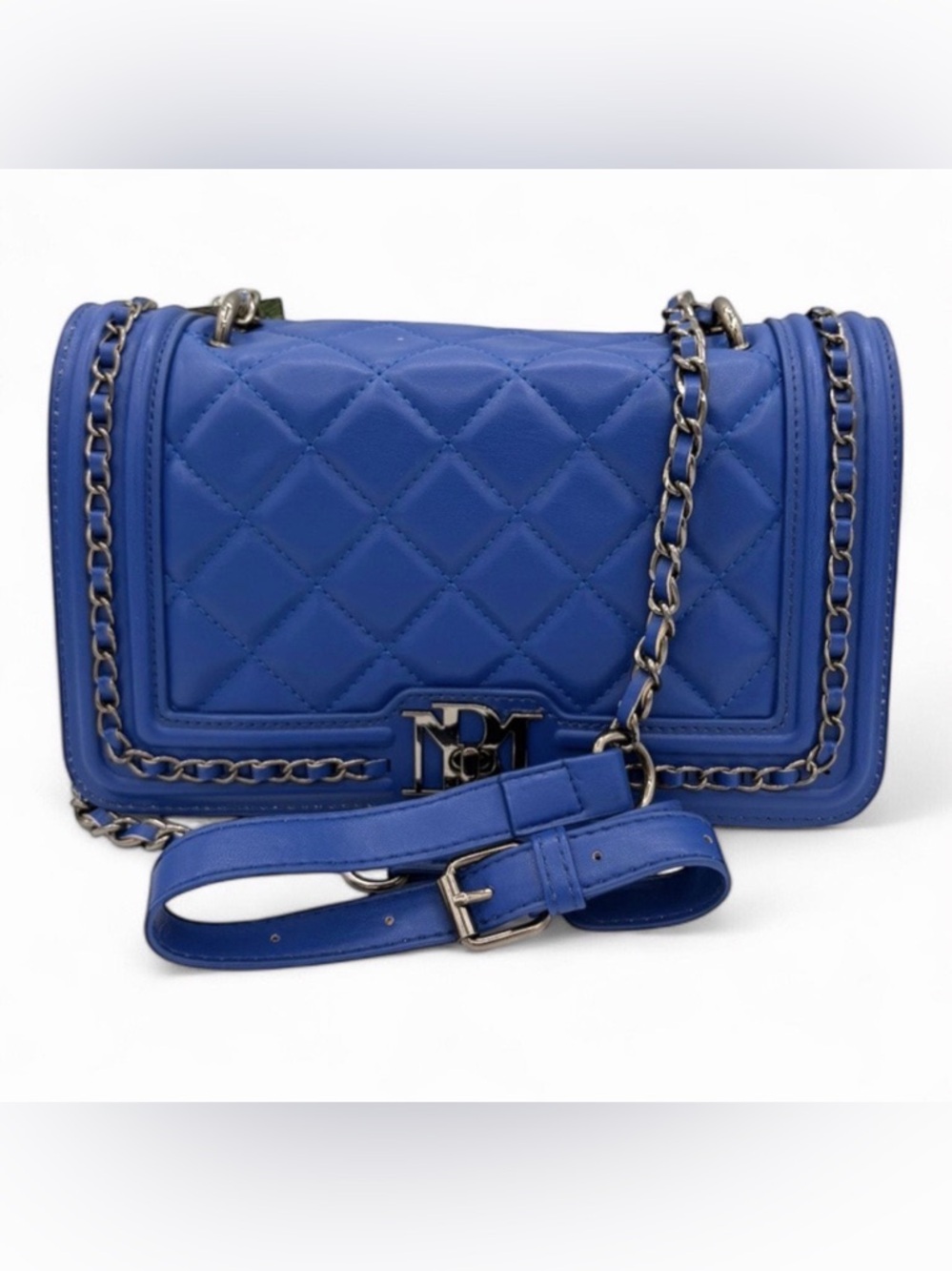 Badgley Mischka Crossbody Bag Royal Blue Quilted Gunmetal Chain Quilted Diamond